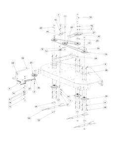 Fabricated Deck Spindle Assembly Diagram and Parts List for M60-KW 53CB5D8X750-25-HP-OHV Cub Cadet Lawn Tractor